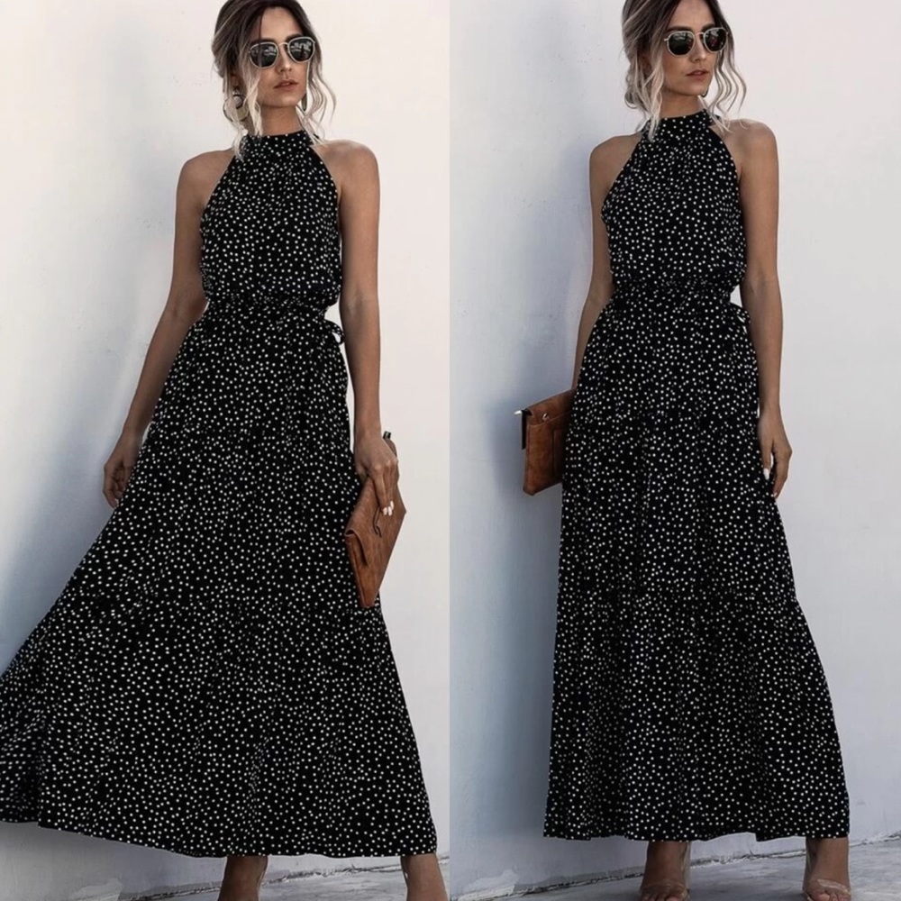 Boho gypsy dot halter maxi dress